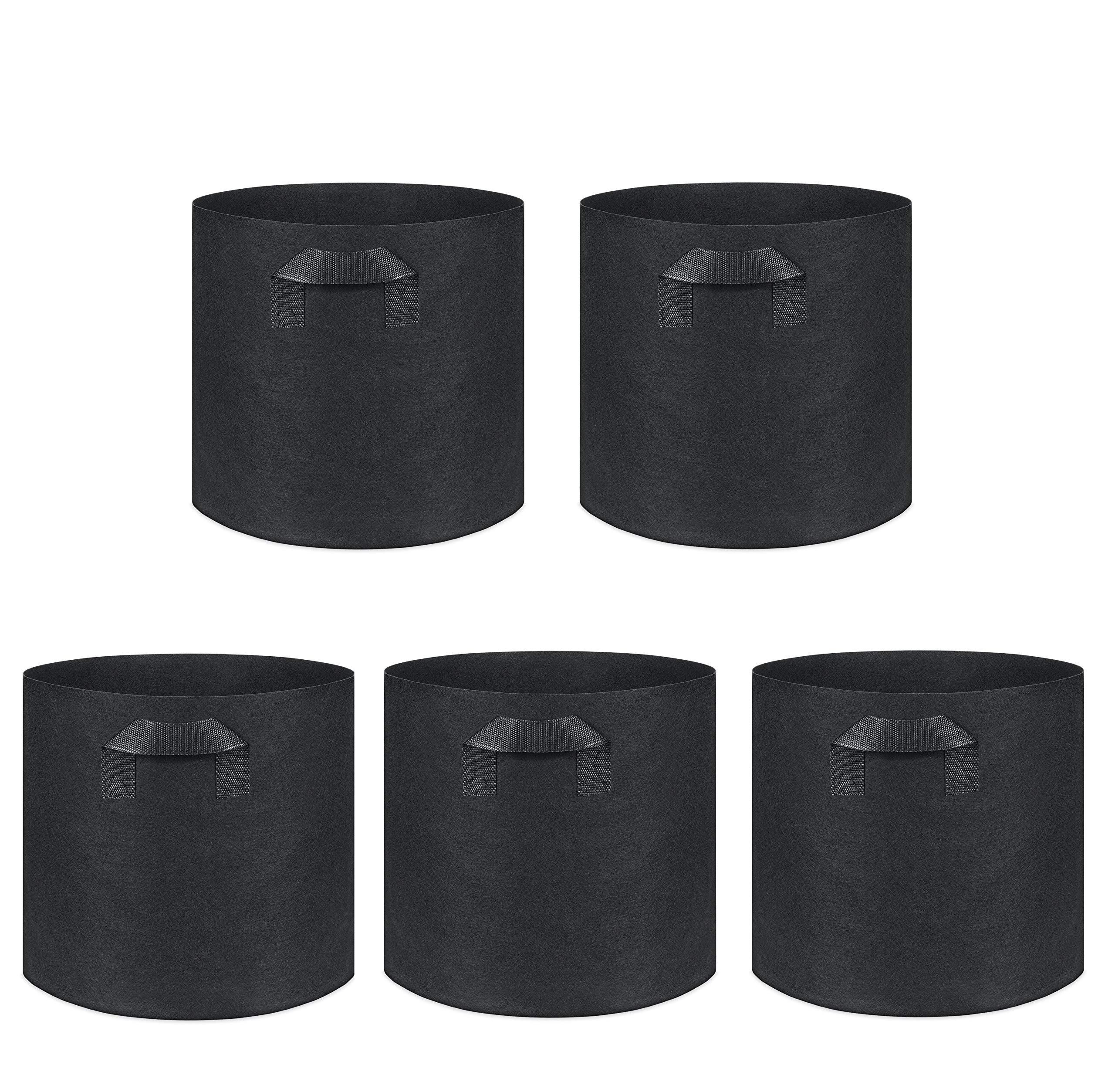 CARRYLAA Plant Bags Heavy Duty Thickened Nonwoven Grow Bags Aeration Fabric Garden Pots Container with Handles Straps for Flowers Vegetables 3 Gallons Black 5PCS