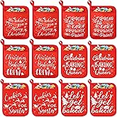 WILLBOND 12 Pieces Christmas Pot Holders with Pocket Red Pocket Funny Pot Holders Kitchen Hot Pad Oven Mitts Cookie Bag Heat Resistant Cookies Oven Pads for Baking Cooking, Red