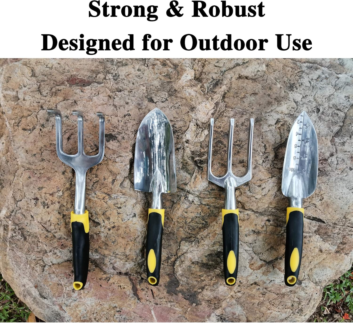 DFSQ Garden Tools Set, Ergonomic 4 Piece Gardening Kit Includes Hand Trowel, Transplant Trowel, Cultivator and Hand Rake, Durable and Delicate Garden Gift : Garden & Outdoor