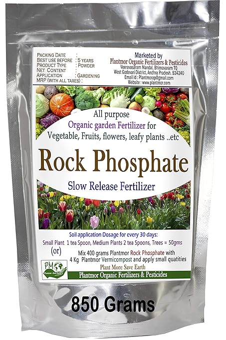 Plantmor Organic Fertilizers & Pesticide Organic Rock Phosphate Powder 850 Grams, Slow Release Fertilizer Phosphorus 18% Exclusive for All Flowering Plants Roses.etc