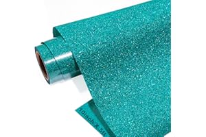 GIRAFVINYL Teal Glitter HTV Heat Transfer Vinyl, Glitter Teal Iron on Vinyl - 10” x 5ft Waterproof Aqua Vinyl for T-Shirt, Clothing Embellishment