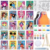 Sherr 140 Pcs 20 Set Pre Drawn Canvas Painting Kit, Feminism | 20 Set with Easel Apron Brushes Palette, Pre Printed Painting Favor for Birthday Party Date Night Sip and Paint Event