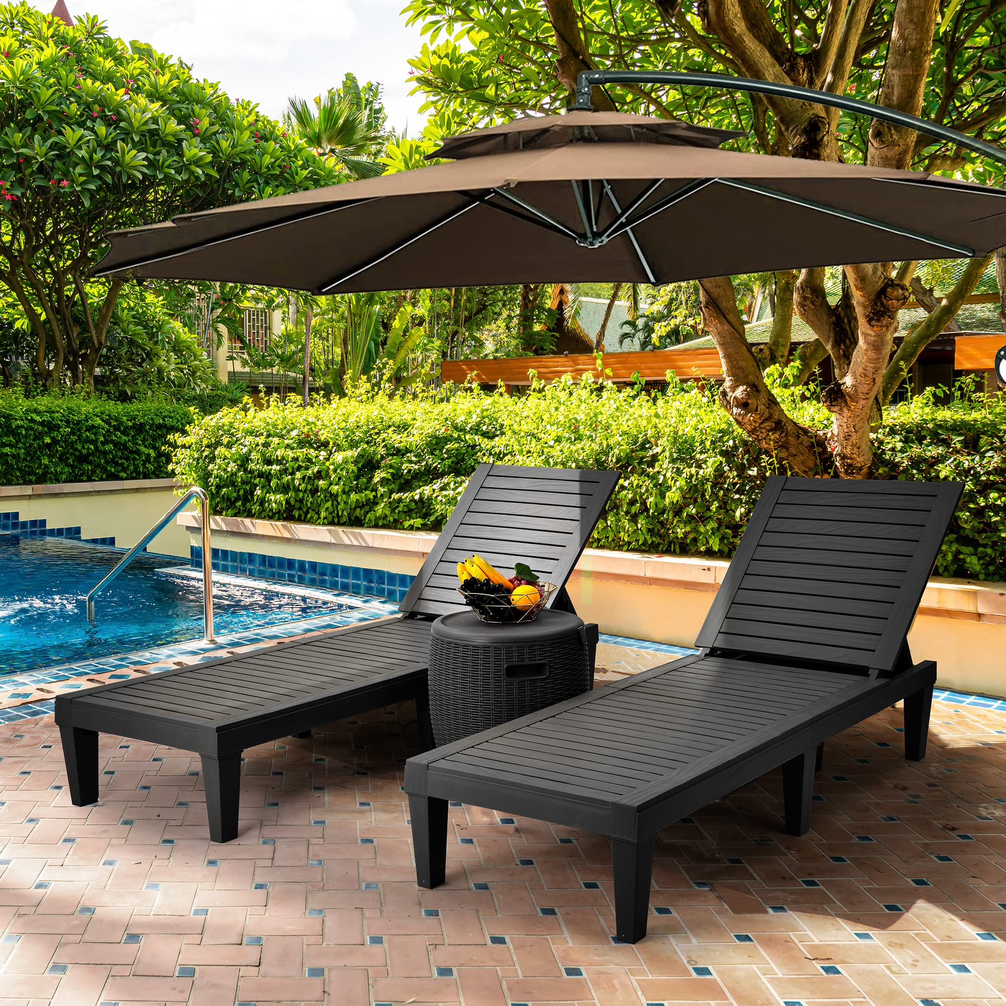 Condition photo showing New/Like New for yitahome outdoor chaise lounge chair, plastic pool chaise lounge with 5-position backrest, easy asse