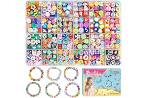 Gionlion 500 Pcs Polymer Clay Beads Bracelet Making Kit，24 Style Animal Fruit Flower Butterfly Bunny Pony Letter Beads Charms for Jewelry Making, DIY Art and Crafts Toys Gifts for 4+ Year Old Kids