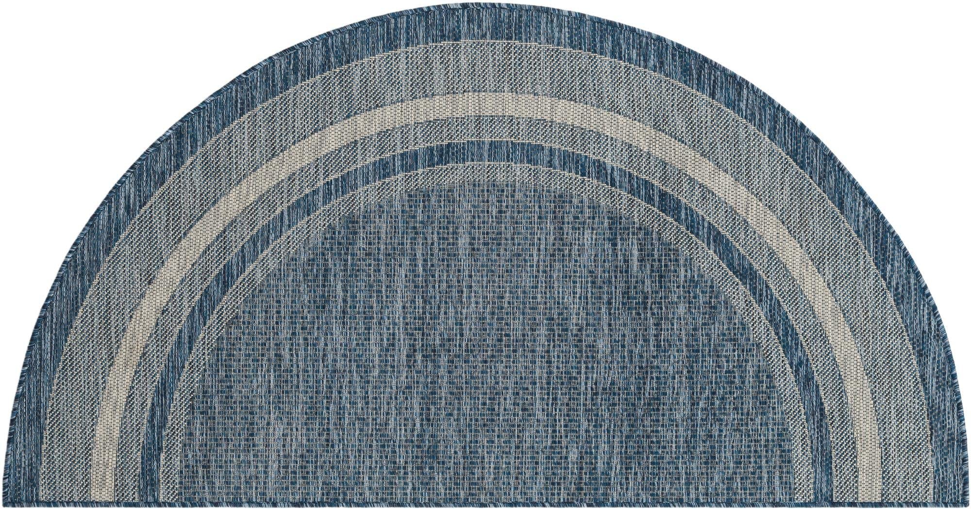 Unique Loom Outdoor Border Collection Area Rug - Soft Border (3' 1" x 6' 1" Hearth, Blue/ Ivory) Image
