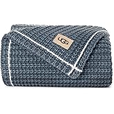 UGG Luna Knit Blanket Throw Cotton Chunky Soft Throw for Couch or Bed Cozy Warm Waffle Giftable Lightweight Blanket for Living Room Bedroom or Dorm Machine Washable, 50-inch x 70-inch, Imperial Blue