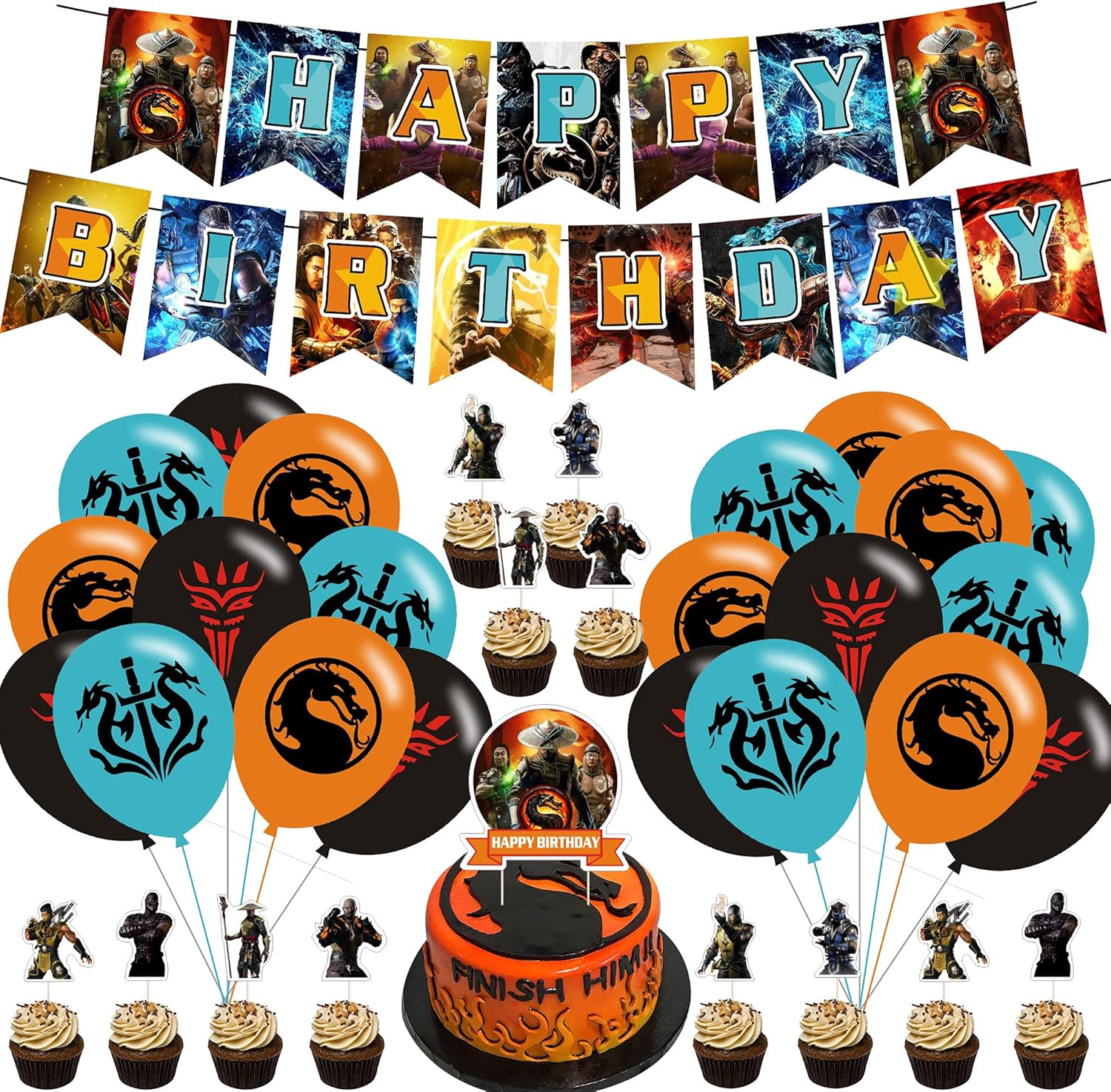 Mortal Kombat Party Decorations Mortal Kombat Birthday Party Supplies,Decorations for Mortal Kombat Includes Cake Topper Cupcake Toppers,Banner,Ballons for Mortal Kombat: Toys & Games