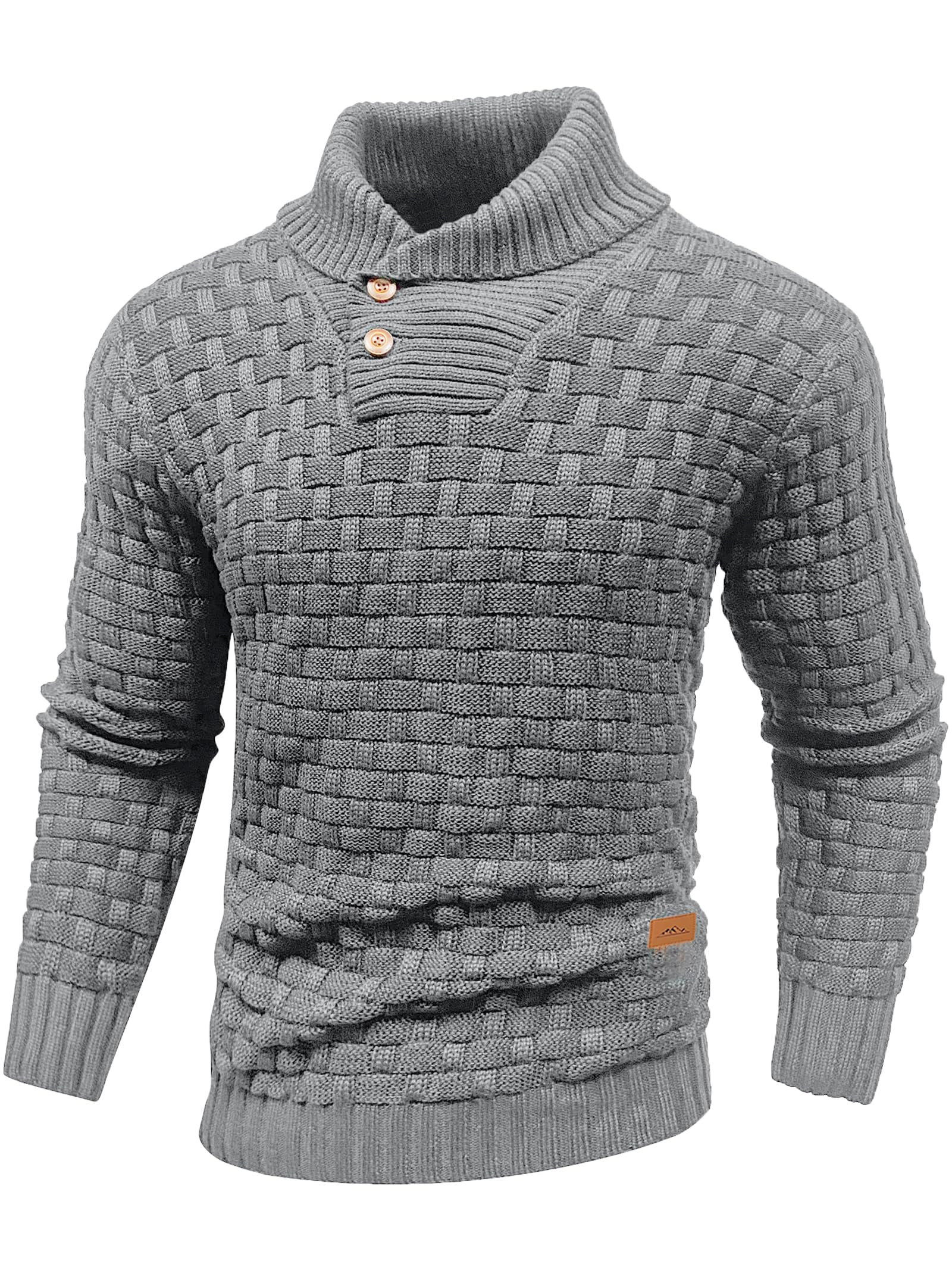 Arcciit Mens Casual Pullover Fall Winter Turtleneck Cable Knit v Neck Fisherman Waffle Sweater Dark Gray Image