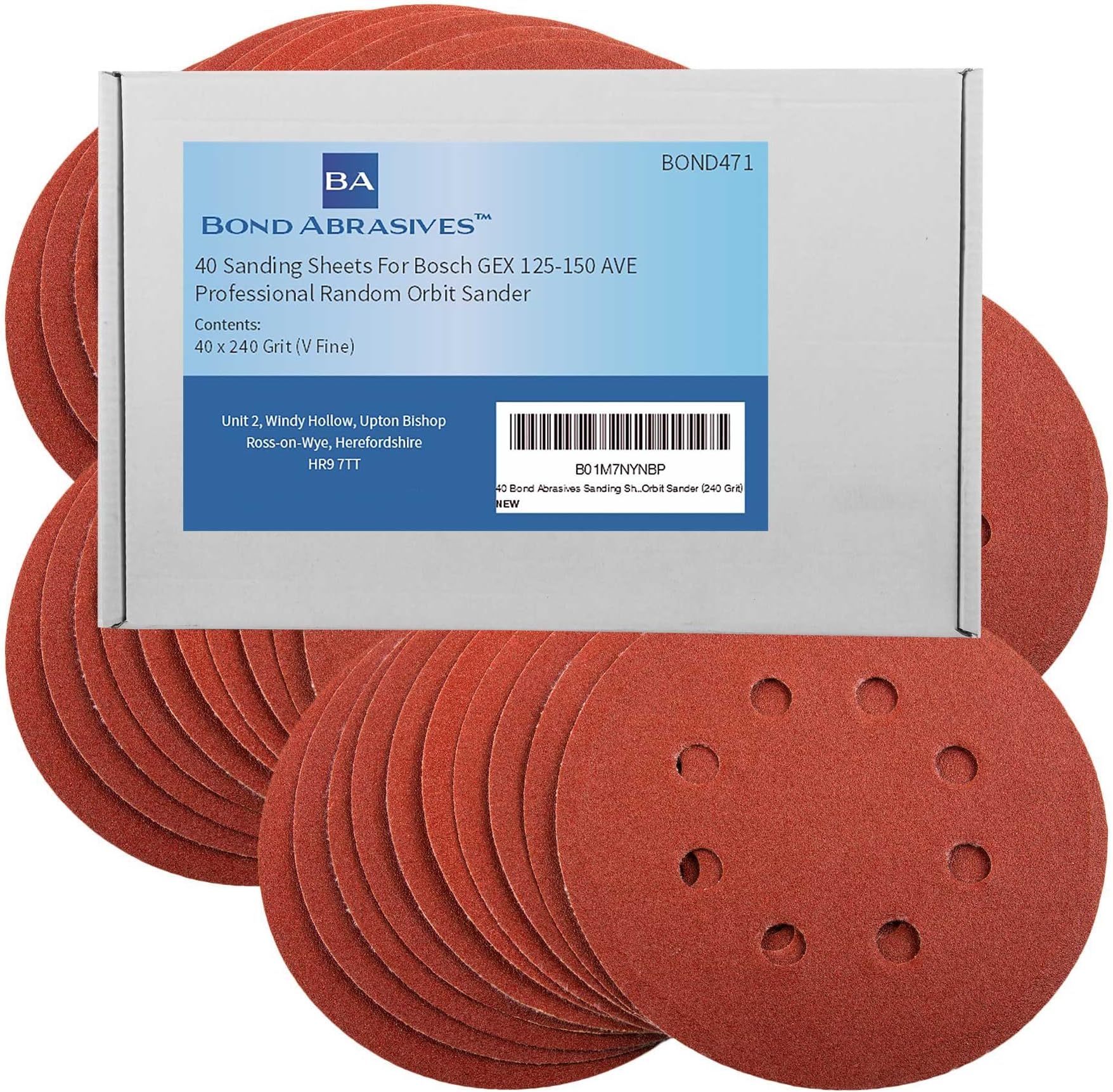 40 Bond Abrasives Sanding Discs for Bosch GEX 125-150 AVE Professional Random Orbit Sander 240 Grit (V Fine)