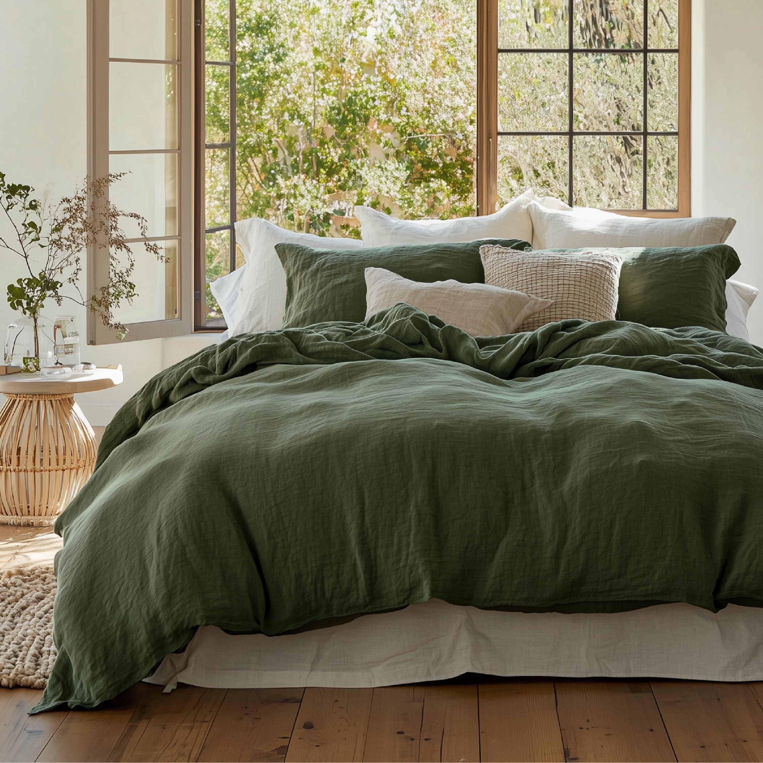 Photo 1 of Bedsure 100% Muslin Cotton Duvet Cover King Size - Ultra-Soft, Breathable & Lightweight - Linen Like Gauze Comforter Cover Set with Button Closure and Corner Ties (Olive Green, King, 104"x90")