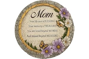 MYFIHU Mom Garden Memorial Stones, Butterflies Flower Stepping Stones Memorial Gifts for Loss of Mother, Sympathy Gift for Loss of Mom, in Memory of Mom Stones TNS7