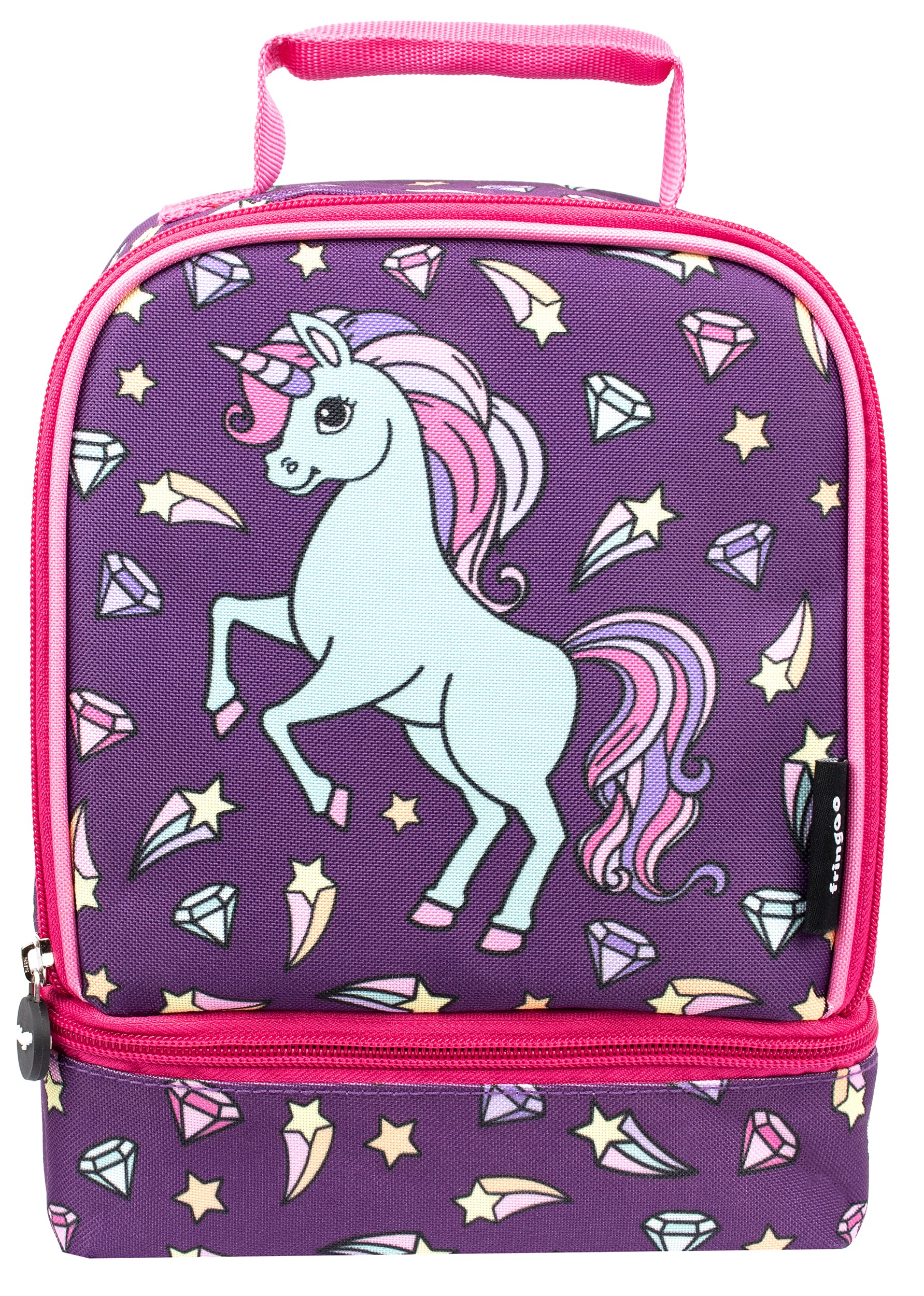 Fringoo - Double Decker Unicorn Lunch Bag - Purple, Kids Lunch Box with Compartment, Great School Lunch Bag - Fully Insulated (Unicorn)