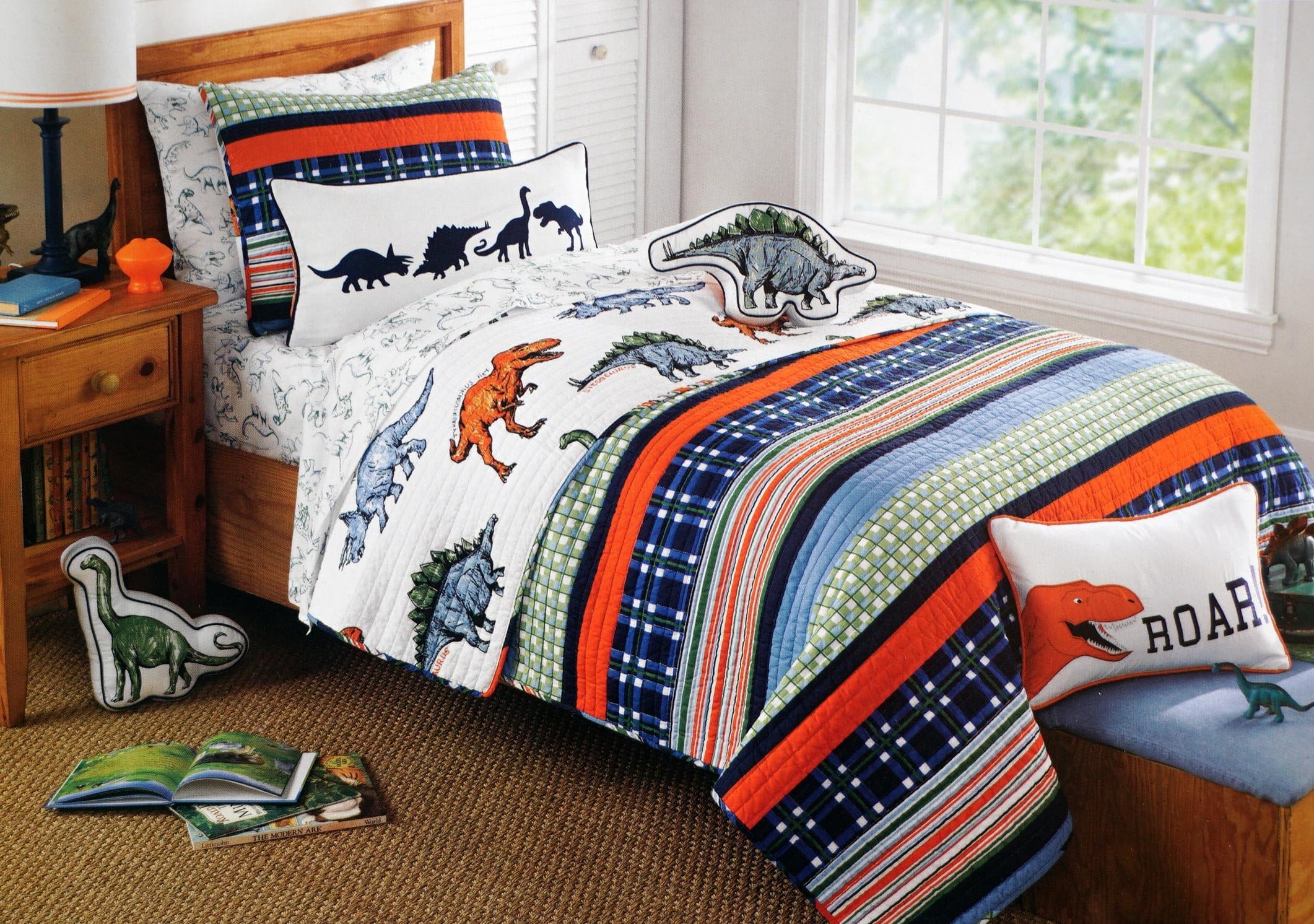 Charles Street Full/Queen Quilt Dinosaurs Blue Orange Green Stripes