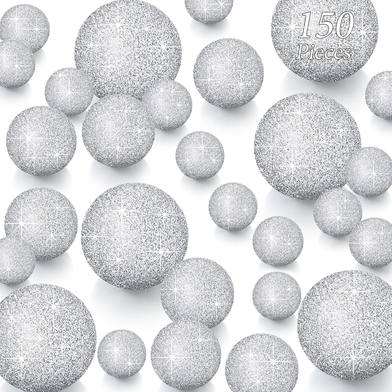 Vase Fillers - 150 Pieces Vase Filler Faux Pearls Vase Makeup Beads No Hole Gloss Pearl Beads Mixed Sizes Round Pearls for Vase Home Party Wedding Decor, 8/14/20 mm (Glitter Silver)