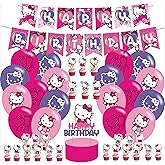 Hello Cat Party Decorations,Birthday Party Supplies For Kitty Party Supplies Includes Banner - Cake Topper - 24 Cupcake Toppers - 18 Balloons
