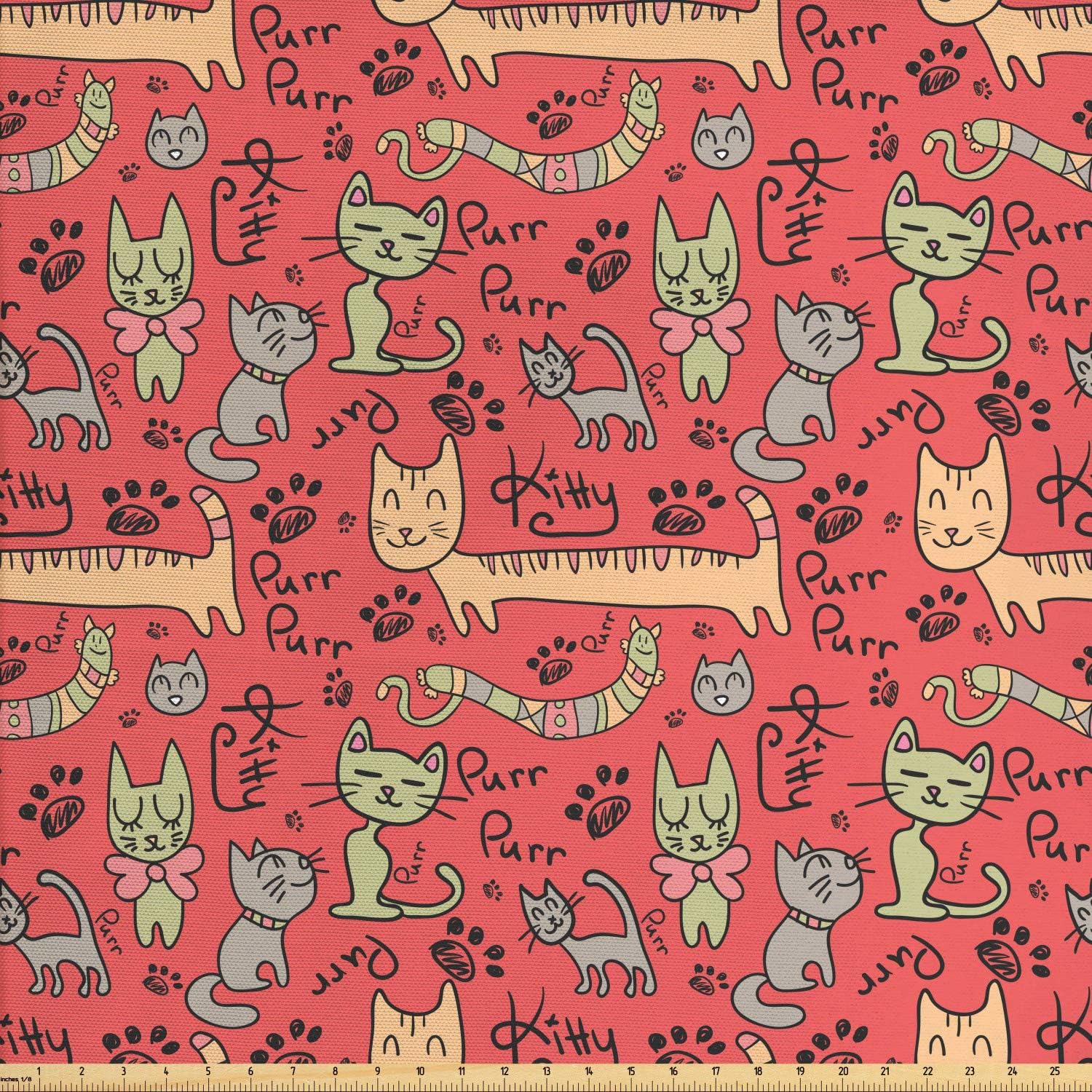 Ambesonne Cat Fabric by The Yard, Pattern with Hand Drawn