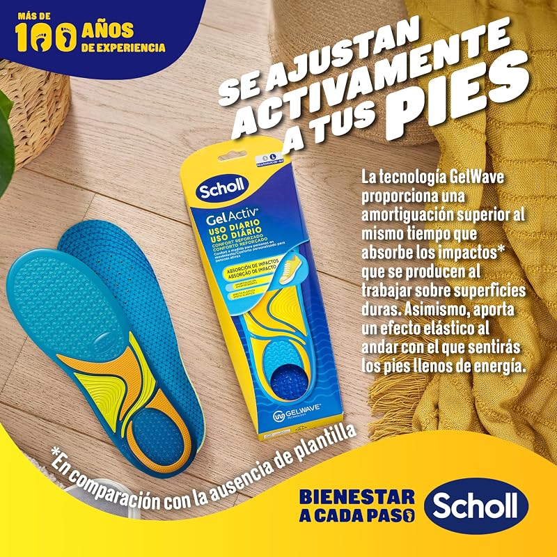 Scholl GelActiv Uso Diario Plantillas de Gel con Memory Foam para Hombre-Antifatiga, Amortiguación Avanzada, Espuma Viscoelástica y GelWave, Compatibles todo tipo de Botas o Zapatillas, Talla 40-46.5