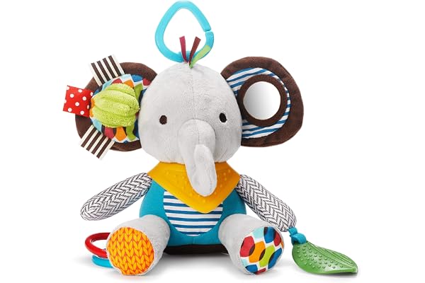 Skip Hop Bandana Buddies Baby Activity and Teething Toy with Multi-Sensory Rattle and Textures, Elephant