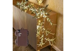 Birchlitland Lighted Olive Garland Battery Operated with Timer 6FT 96 LED Fairy Lights, Faux Vine with Lights for Mantel Fireplace Wall Patio Wedding and Holiday Decor
