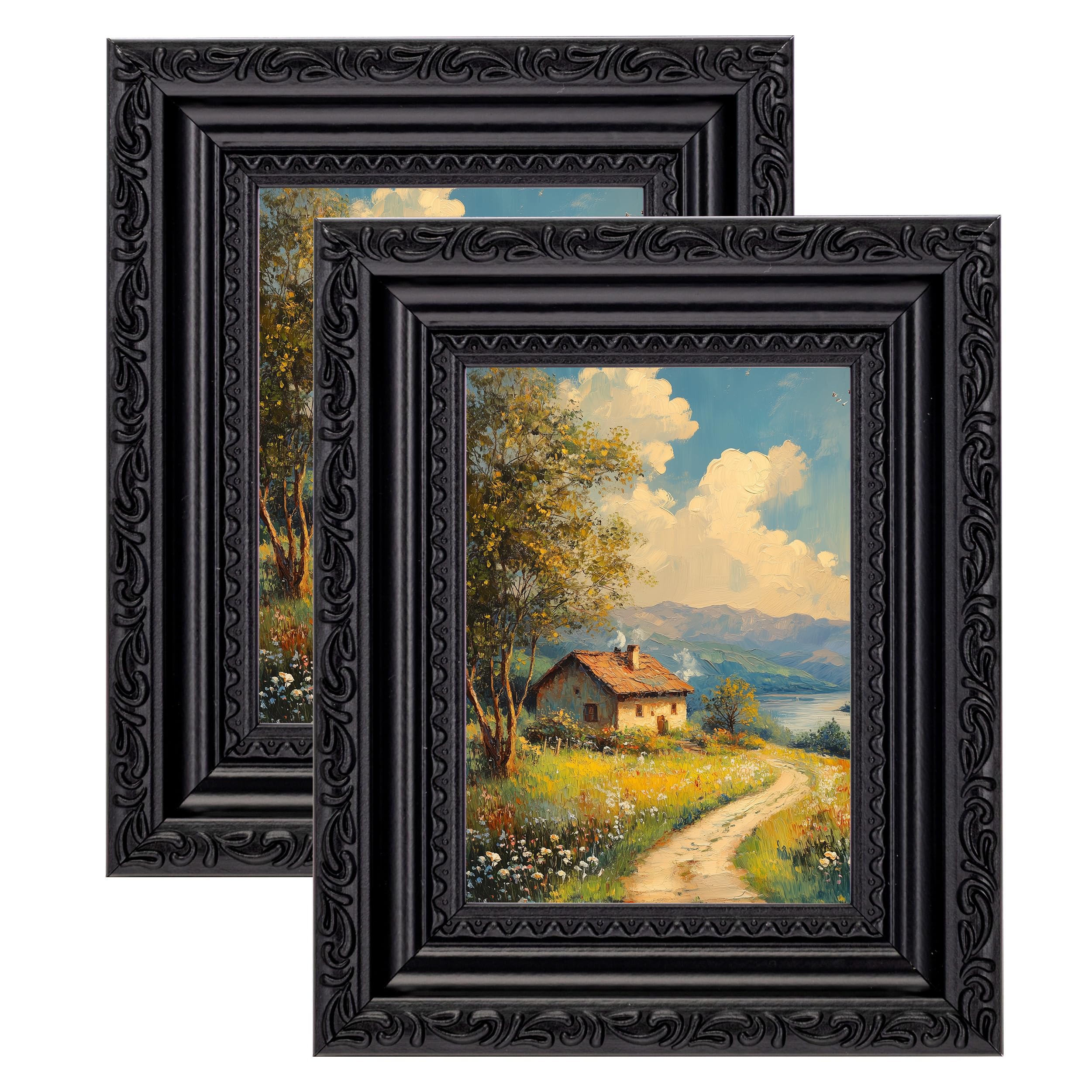 eletecpro 3x4 Picture Frames Set of 2, Vintage Photo Frame with Glass Cover, Rustic Gothic Frames Display 3 x 4 Photo for Tabletop Decor, Black