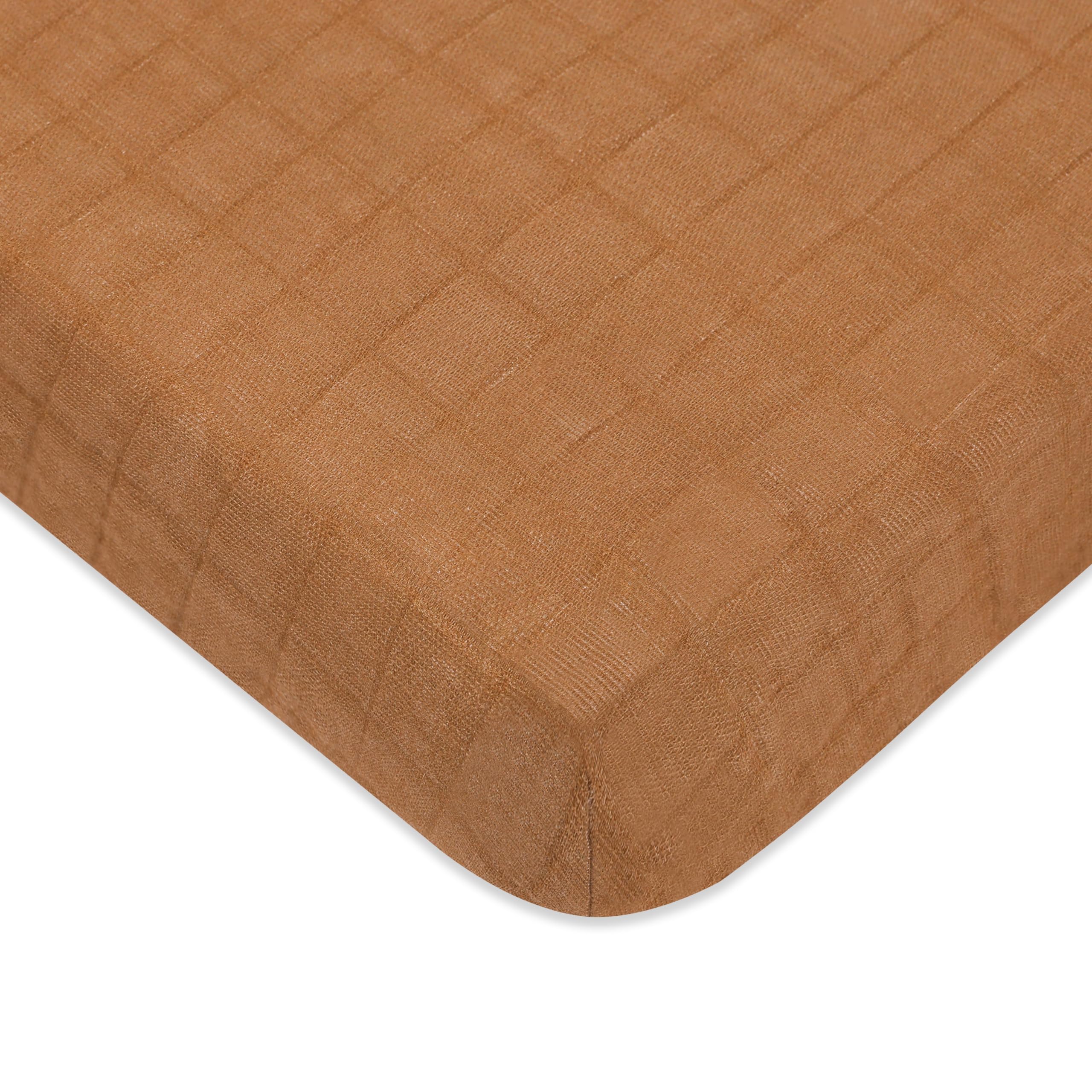 Photo 1 of Babyletto 100% Organic Cotton Mini Crib Sheet, GOTS-Certified, Fitted 360°, Ultra-Soft and Breathable Muslin - Burnt Sienna