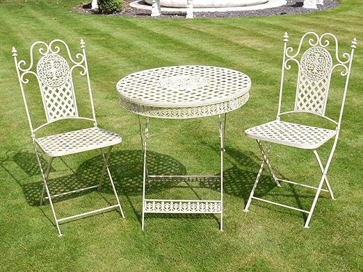 Get Goods 3 Piece Bistro Style Garden Patio Furniture Set Whites