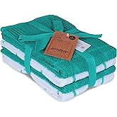 AMOUR INFINI Kitchen Towels Pack of 4 Absorbent, Quick Drying Premium Terry Cotton Dish Towel with Hanging Loop 16x28 Inch Hand & Tea Towels (Teal)