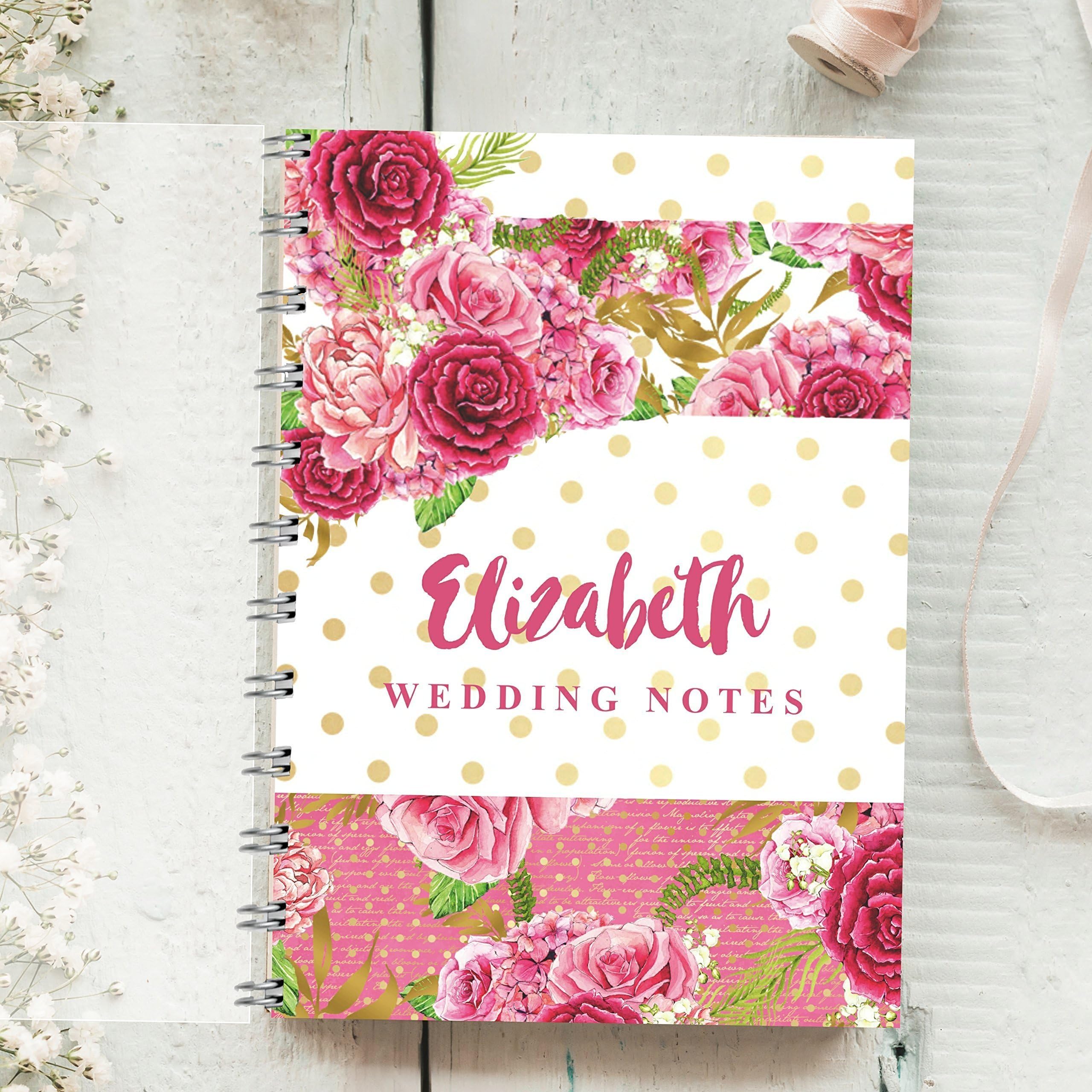Personalised Wedding Planner Pink Rose Spot 4 year diary Bride 2 Be Gift Journal, Check lists, Budget trackers, Organiser.