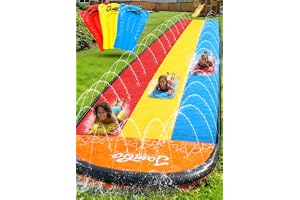 JAMBO Premium Triple Water Slide with 3 Bodyboards, 20Ft Heavy Duty Slip Splash and Slides-Advanced 3-Way Sprinkler System, S
