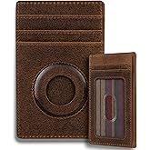 BULL GUARD Slim Card Holder Airtag Wallet – Never Lose Your Wallet Again, RFID Blocking Thin Pocket Sized Carry Case with ID Window, Premium Full Grain Crazy Horse Leather, Durable with Soft Feel