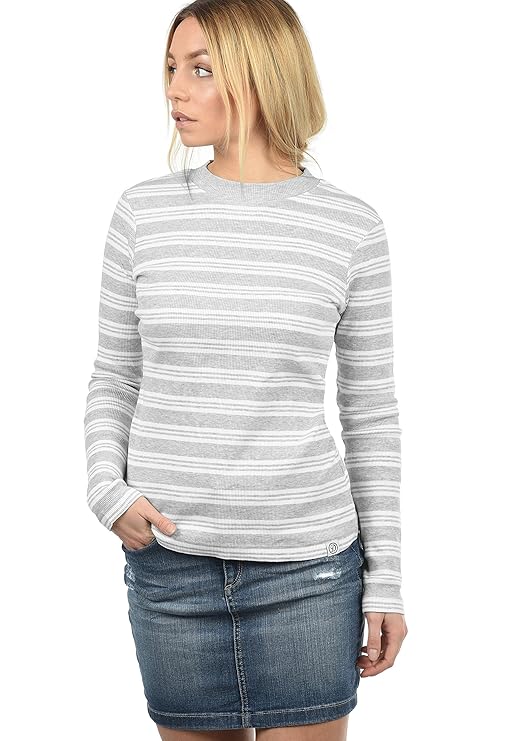 DESIRES Rahel Damen Longsleeve Langarmshirt Streifenshirt Shirt Mit Rundhalsausschnitt Und Turtleneck Aus 100% Baumwolle