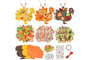 X1ZUUE Fall Foam Turkey Craft Sticker Kits - Thanksgiving Turkey Necklaces Crafts Art Sets Autumn Self-Adhesive Glitter Maple Leaves Acorns Pumpkin Foam Stickers with Jewelry for Kids DIY Art Party Activity