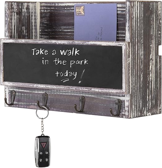 Amazon Com Mygift Wall Mounted Torched Wood Mail Holder Organizer