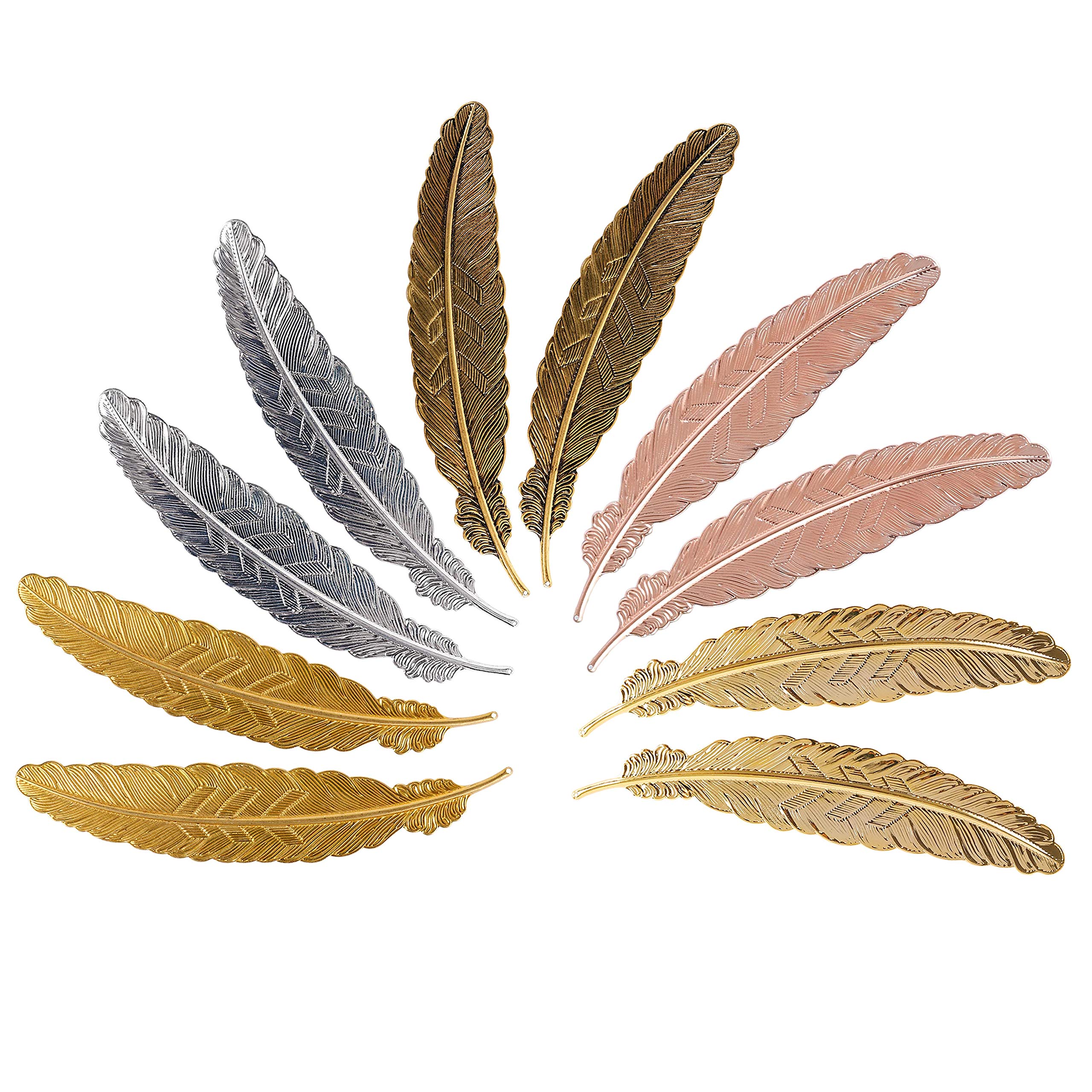 Bookmark Metal Simple Elegant Slim Feather Bookmarks for Adults and Children (5 Colors) 10 Pieces