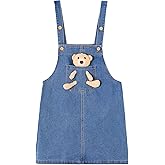 KIDSCOOL SPACE Girls Denim Overalls Dress,Cute Bear Simple Design Summer Colored Jumpsuit Dress and Set