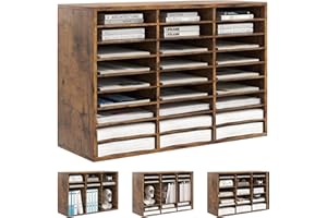 Alpeir Mail Organizer Countertop, 27 Compartments Wooden Adjustable Desk Paper Organizer, Space Saving Document Holder for Of