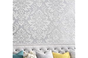 yaretzy Peel and Stick Wallpaper 3D Silver Grey Floral Modern Damask Removable Wallpaper Bedroom Embossed Sticky Self Adhesiv
