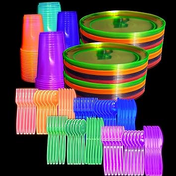 Glow Party Cups Neon Birthday Party Supplies Tableware Fluro