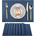 SLKQG Navy Blue Placemats Set of 8 - Easy Clean Washable Vinyl Placemats - Wipeable Heat Resistant Table Mats for Dining Table - 17x12 Inch (Navy Blue, 8)