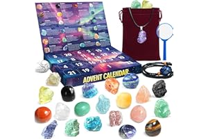 ZIZZ Advent Calendar 2024 Kids Christmas - 24 Natural Rock Mineral Crystal Collection for Boys Girls Christmas Countdown Calendar Gemstone Stone Learning Kit Birthday Christmas Gift for Kid Teen Adult