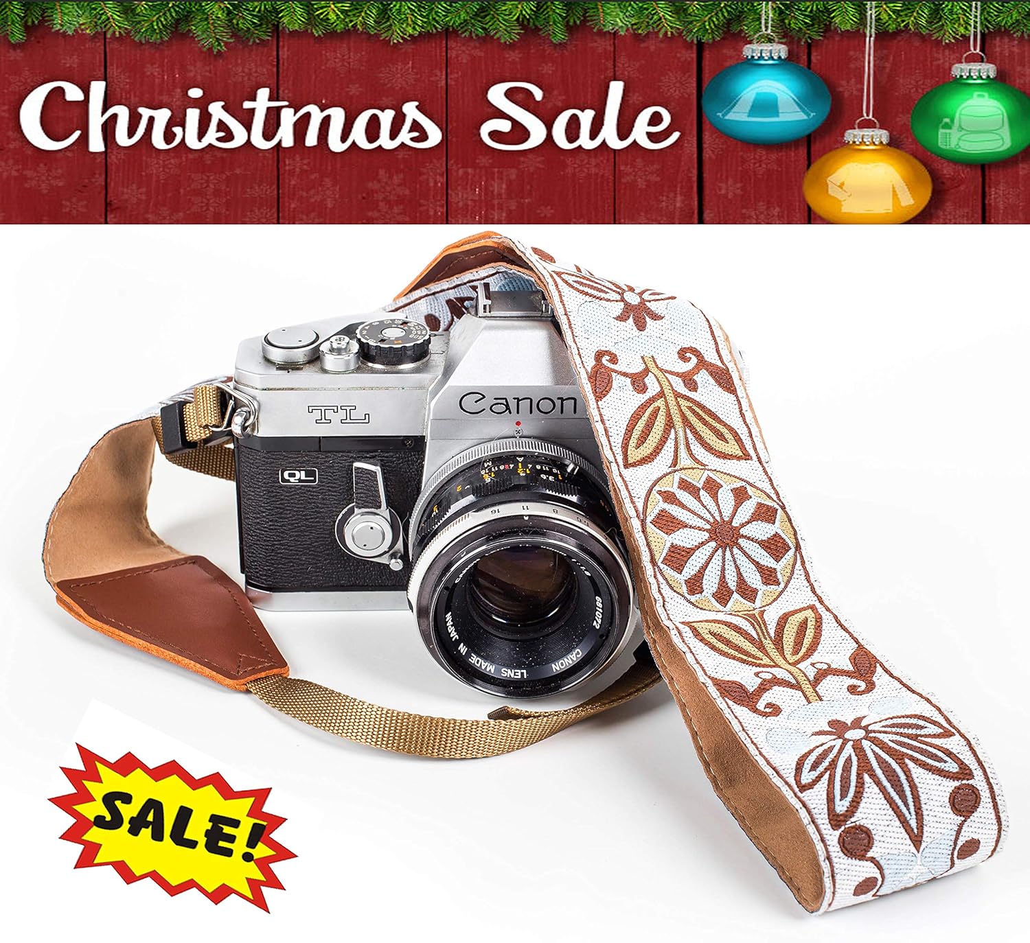 White Woven Vintage Camera Strap Belt For All DSLR Camera. Embroidered Elegant Universal DSLR Strap, Floral Pattern Neck Shoulder Camera Strap for Canon, Nikon,Pentax, Sony,Fujifilm and Digital Camera