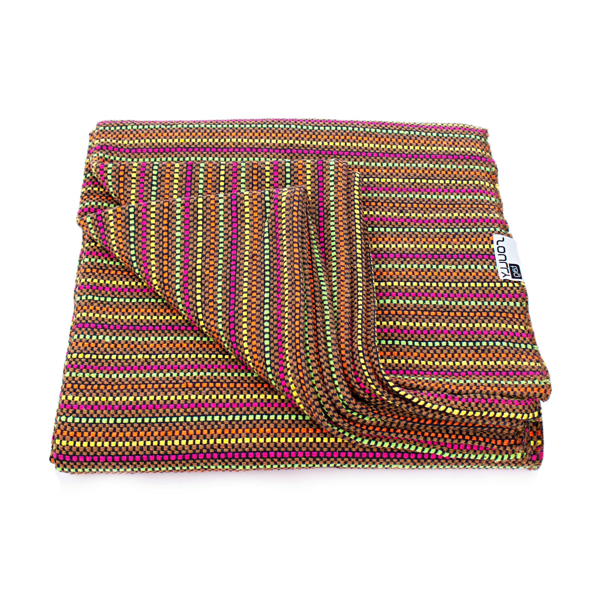 Soullytag Throw Blanket – 100% Cotton Decorative Sofa Throw, Soft Woven Blanket Striped Pattern, Eco-Friendly Recycled Fibres, Perfect for Living Room, Bed or Outdoor Use – 150x210 cm (Porto, Brown)