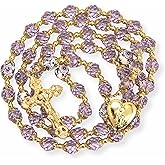 Nazareth Store Catholic Blue Crystal Beads Gold Rosary Flowers Beaded Necklace Miraculous Heart Locket Medal & Cross Religious Women Men Amulet