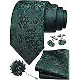 GUSLESON 3.15"(8cm) Mens Floral Tie and Lapel Pin Necktie Hankerchief Cufflinks Set for Men