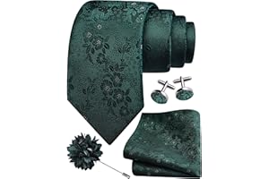 GUSLESON 3.15"（8cm） Mens Floral Tie and Lapel Pin Necktie Hankerchief Cufflinks Set for Men