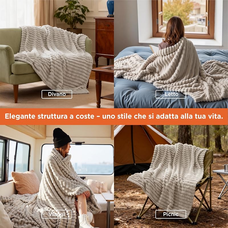 coperta pile plaid divano - regalo donna, 150x200 cm, Beige