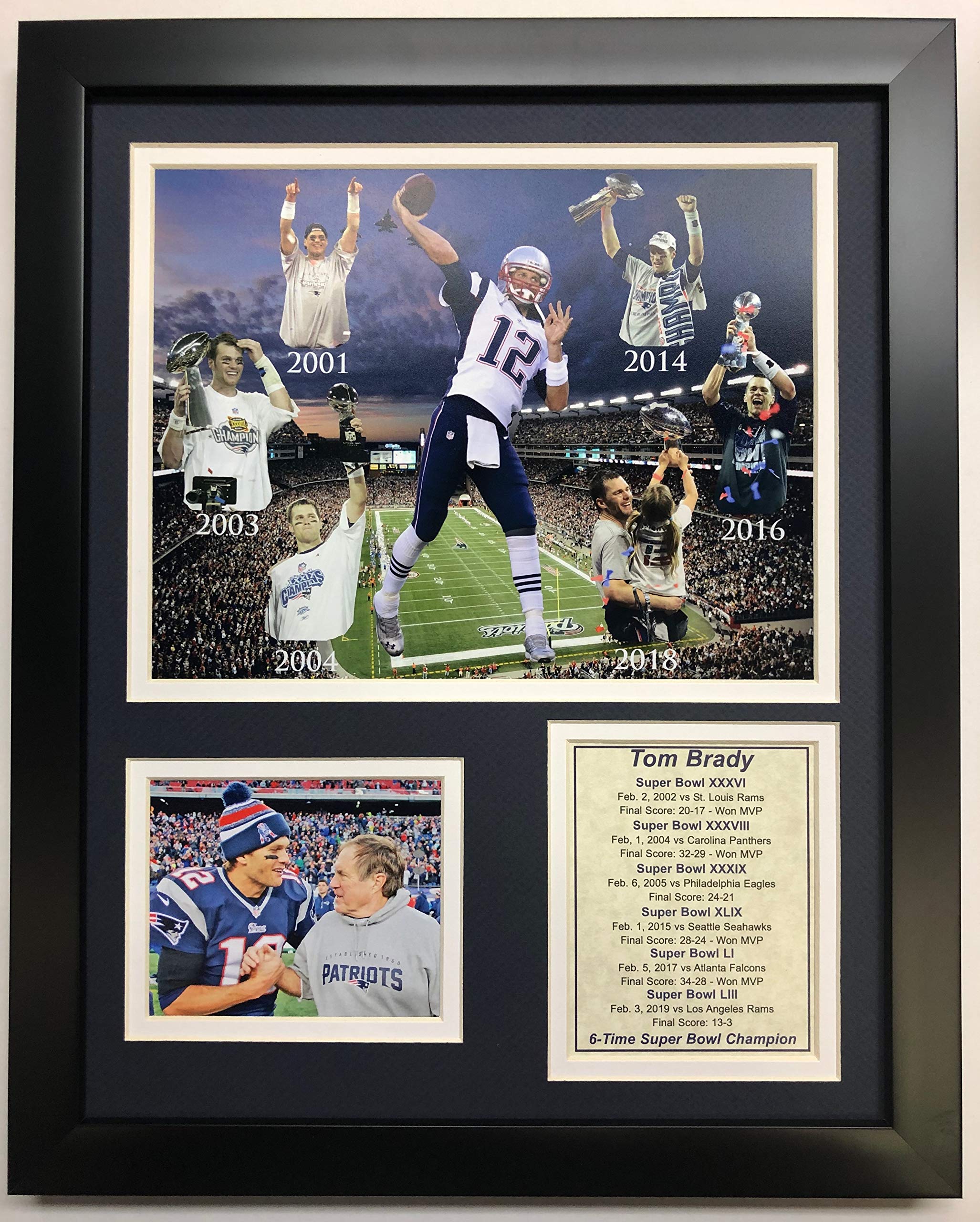 Legends Never The Unisex Adult NFL New England Patriots 2018 Super Bowl LIII Champions Framed Photo Collage Tom Brady 6-Time Champ, 12 x 15 Inch Photo 6X