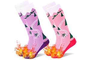 GRPSKCOS Kids Ski Socks, 2 Pairs Kids Warm Thick Snow Socks for Boys Girls Winter Skiing Snowboarding
