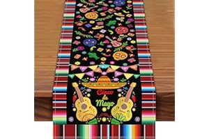 72 x 13 Inch Cinco de Mayo Table Runner Decorations, Mexican Fiesta Sombrero, Sugar Skull, Chili Pepper, Cactus and Guitar Pa