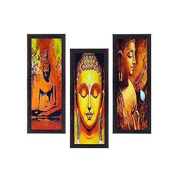 eCraftIndia Set of 3 Lord Buddha Satin Matt Texture UV Art Painting